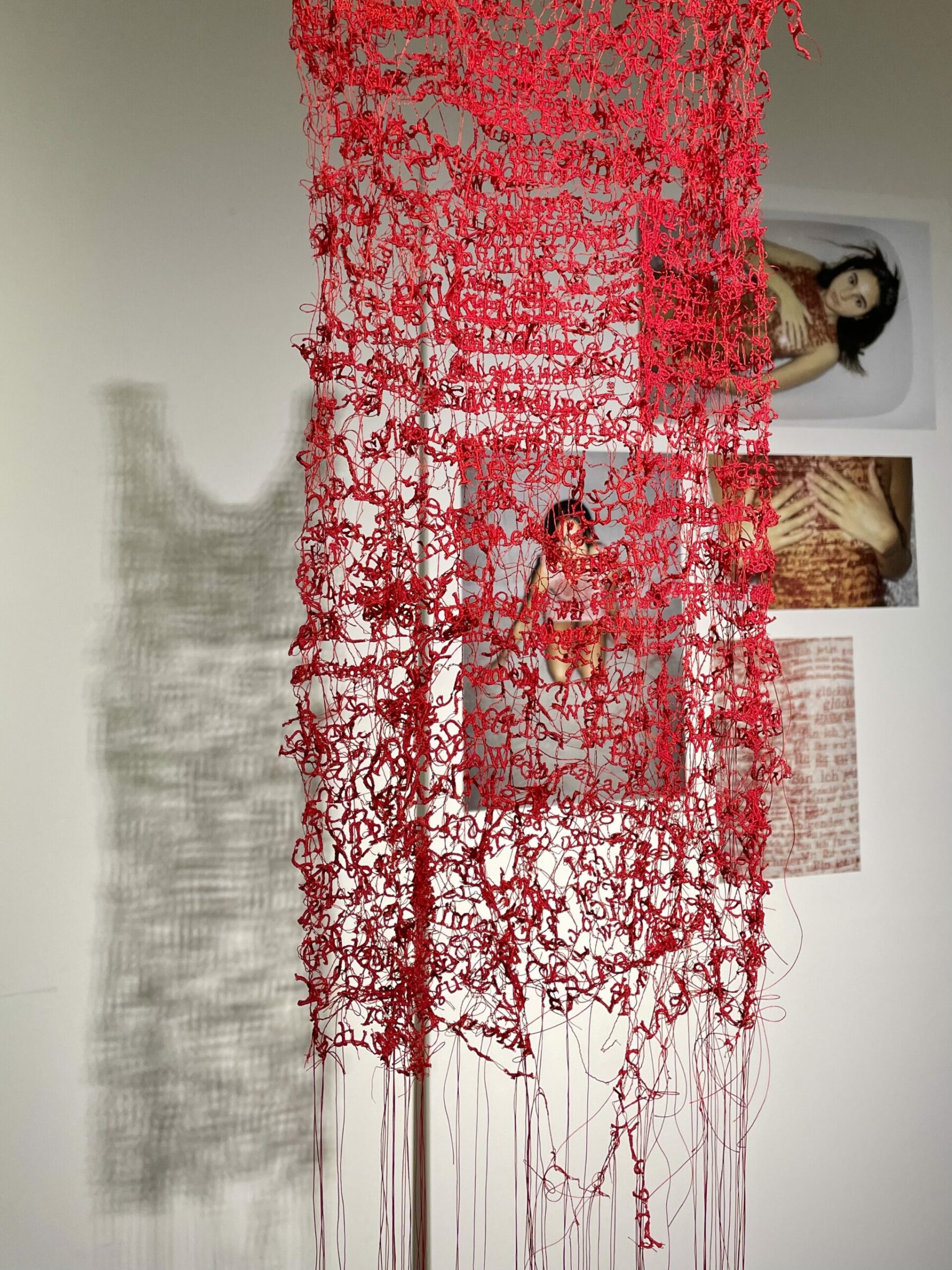 Ausstellungsansicht: Maschinen gesticktes Kleid, Inkjet Bilder